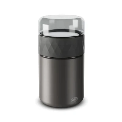 Afbeelding van 500 ml, caviar zwart, thermocontainer voor eten, roestvrij staal met snackpot, 3 delig, lekvrij, houdt 5 uur warm, 10 koud, vaatwasmachinebestendig, BPA vrij