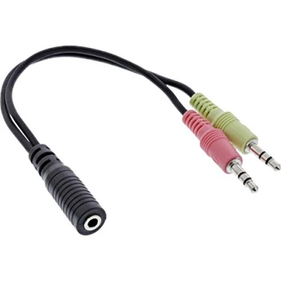 Image de Câble adaptateur de casque audio inline®, 2x 3,5 mm m à f 4 broches, ctia, 0,15