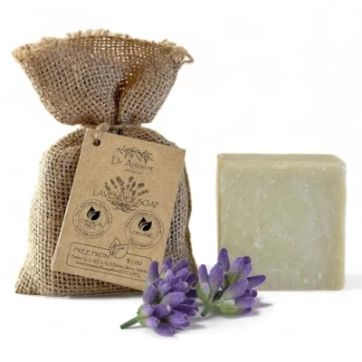 Afbeelding van Dr.Ancient natuurlijke biologische lavendelzeep veganistisch traditioneel handgemaakt antiek make up remover, huidreiniger absoluut vrij van chemicaliën pure zeep!