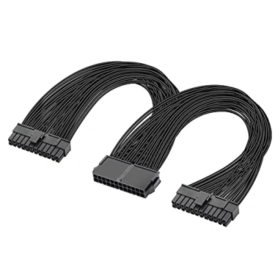 Afbeelding van GELRHONR Dubbele pc voeding 24 pins ATX kabel moederbord adapter, pinnen (20 + 4) voor verlengkabel PSU vrouwelijk naar mannelijk Y splitter 1Ft