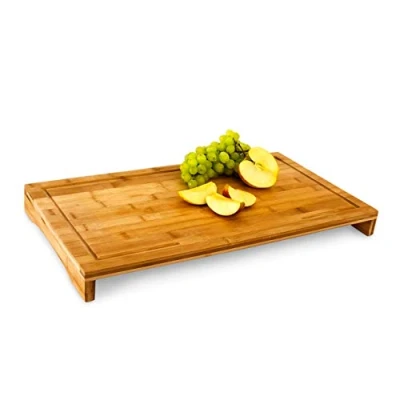 Afbeelding van Relaxdays snijplank bamboe afdekplaat hout met saprand 52 x 29 cm serveerplank