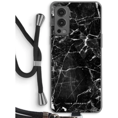 Afbeelding van Case Company® hoesje met Koord geschikt voor OnePlus Nord 2 5G Zwart Marmer Telefoonhoesje Bescherming aan alle Kanten en Over de Schermrand