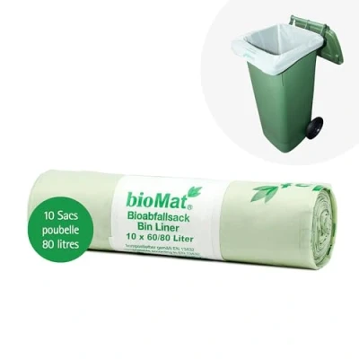 Afbeelding van 80 lt. BIOMAT® Composteerbare afvalzakken (10 stuks. Biozakken met handvat)