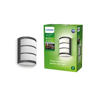 Afbeelding van Philips myGarden Python led buitenwandlamp, 6 W, koud wit licht, 4000 K, 600 lm, beschermingsklasse IP44, geïntegreerde lamp, antraciet