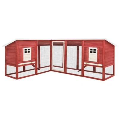 Image de vidaXL Clapier d&#039;extérieur avec piste Rouge et blanc Bois de sapin