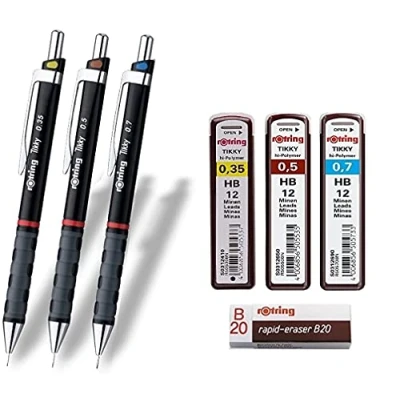 Afbeelding van rOtring Tikky 3 stuks navulverpakkingen HB + gum B20 0,35/0,5/0,7 mm