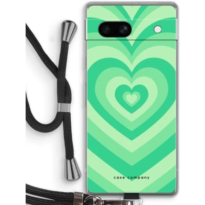 Afbeelding van Case Company® hoesje met Koord geschikt voor Google Pixel 7A Hart Groen Telefoonhoesje Zwart Bescherming aan alle Kanten en Over de Schermrand