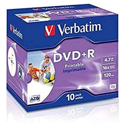 Afbeelding van Verbatim dvd recordable DVD+R, printbaar, doos van 10 stuks, individueel verpakt (Jewel Case)