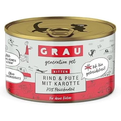 Afbeelding van 6x200g Kitten Rund/Kalkoen/Wortel Bliksmulpotjes Grau Kattenvoer