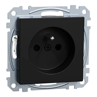 Afbeelding van Schneider Electric Merten MEG2600 0403 stopcontact met geaarde contactpen, schroefklemmen, aanraakbescherming, matzwart, M systeem, geaard