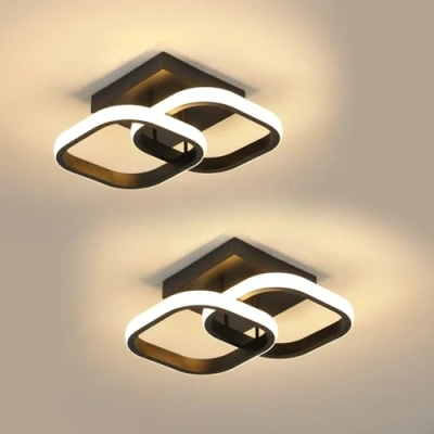 Afbeelding van Comely Set van 2 moderne led plafondlampen, 24 W, 2700 lm, klein, zwart, vierkant, voor slaapkamer, woonkamer, oprit, hal, balkon, warm licht, 3000 K, cm