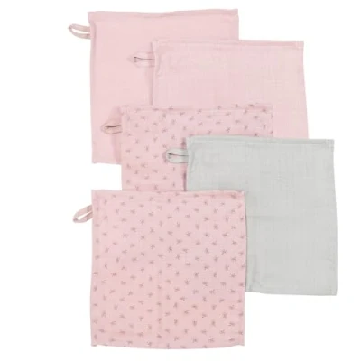 Afbeelding van roba Set van 5 washandjes voor baby&#039;s, &quot;Lil Planet&quot;, 25 x cm, Oekotex en Gots gecertificeerd, biologisch katoen, roze/grijs