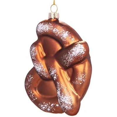 Afbeelding van BRUBAKER Pretzel Handgeschilderde Kerstbal van Glas Handgeblazen Kerstboomversieringen Figuren Grappige Decoratieve Hangers Boombal 13 cm