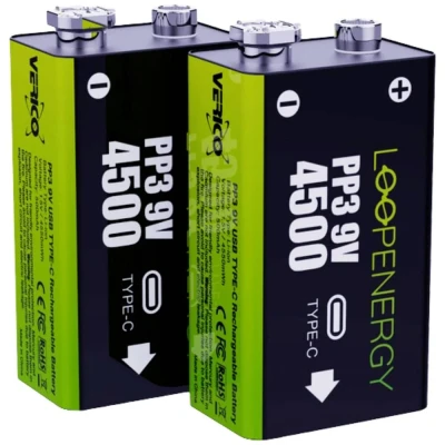Afbeelding van Verico Oplaadbare 9V batterij (blok) LoopEnergy USB C Li ion 7.4 V 500 mAh 2 stuk(s)
