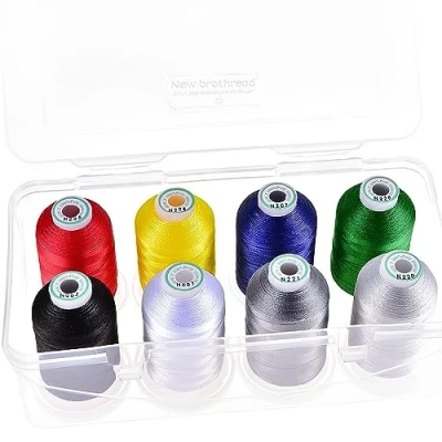 Afbeelding van New brothread 15 opties 8 klikspoelen van 1000 m, elk polyester borduurgaren met transparante kunststof opbergdoos voor borduren en quilten Basic Colour