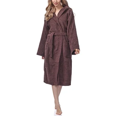 Afbeelding van Ladeheid Dames Badjas met Capuchon 100% Katoen Wasmachine bestendig Badstof Bruin S LA LA40 102 DG