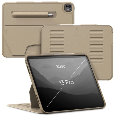 Afbeelding van Zugu case iPad Pro 13 (M4) 2024 oersterke luxe flip over volledige 360˚ bescherming met multifunctionele standaard functie geschikt voor Apple Pencil Sand