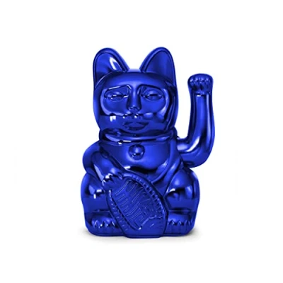 Afbeelding van DONKEY Lucky Cat Cosmic Edition Earth Shiny Blue Maneki Neko kat, 15 cm, in geschenkverpakking