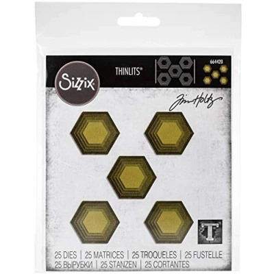 Afbeelding van Sizzix Thinlits Snijmatrijsset, 25 stuks, 664420, overlappende tegels, zeshoek Tim Holtz, meerkleurig, één maat