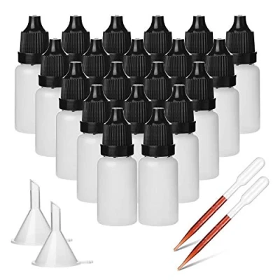 Afbeelding van Hyber&amp;Cara 50 x 10 ml plastic druppelflesjes met sabotagebestendige schroefdop, 2 trechters en pipetten