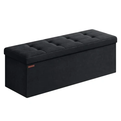 Afbeelding van SONGMICS LSF277B01 Opbergpoef, voetensteun, inklapbaar, 38 x 110 cm, voetenbank, belastbaar tot 300 kg, voor woonkamer, slaapkamer, entree, zwarte inkt