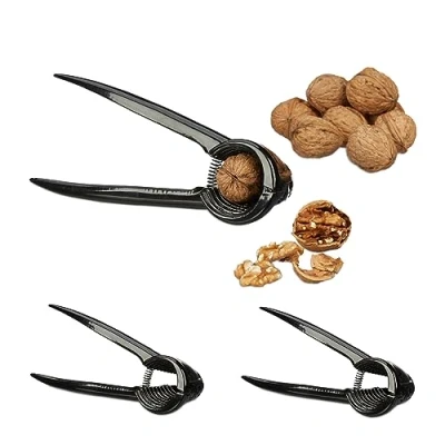 Afbeelding van Relaxdays notenkraker set van 3 aluminium zwart walnootkraker hazelnoten