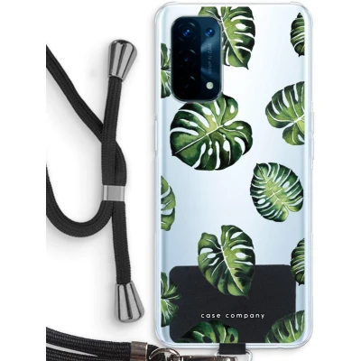 Afbeelding van Case Company® hoesje met Koord geschikt voor Oppo A93 5G Tropische bladeren Telefoonhoesje Zwart Bescherming aan alle Kanten en Over de Schermrand