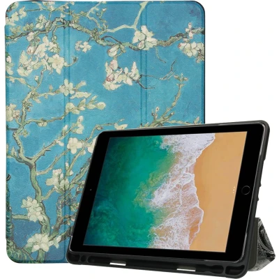 Afbeelding van iMoshion Tablet Hoes Geschikt voor iPad Air 2 (2014) / 1 (2013) 6 (2018) 9.7 inch 5 (2017) Design Trifold Bookcase Blauw Meerkleurig /Green Plant