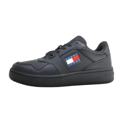 Afbeelding van Tommy Jeans Retro Basket Sneakers laag, Dames, Maat: 37, Triple black Leer en textiel