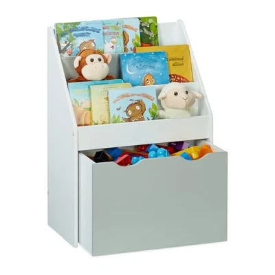 Afbeelding van Relaxdays speelgoedkast kinderboekenkast met speelgoedbak kleine speelgoed organizer