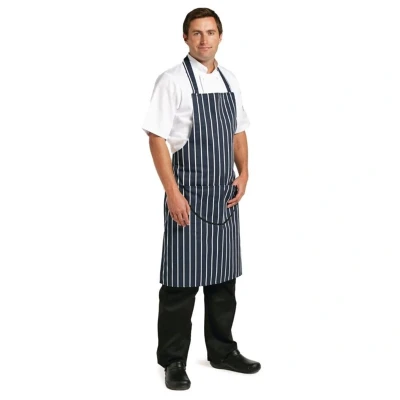 Afbeelding van Whites halterschort blauw wit gestreept met zak