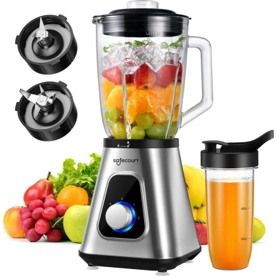 Afbeelding van Safecourt Kitchen Blender Krachtige 1200 Watt met To Go Beker 3 Standen RVS
