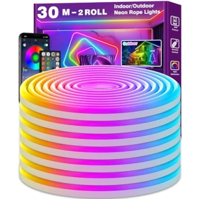 Afbeelding van AILBTON 30 m flexibele neon ledstrip, bediening met app/afstandsbediening, meerdere modi, IP65, waterdichte RGB neonlichten voor buiten, muzieksynchronisatie
