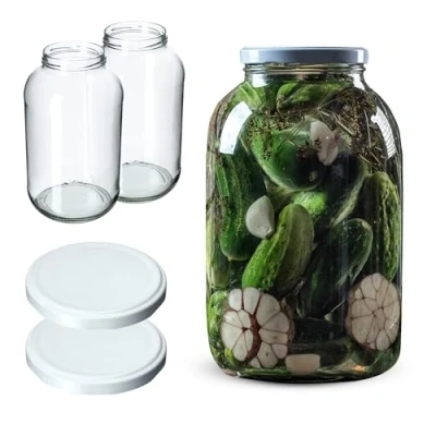Afbeelding van KADAX Set van 2 voorraadpotten, rond, met wit deksel, 4 liter, diameter 100 mm, inmaakpotten, komkommer