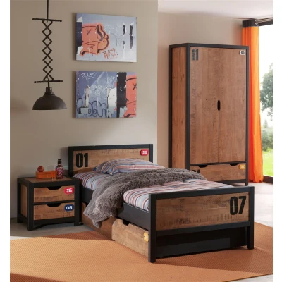 Afbeelding van LUCEVI Alex bed + Lattenbodem Rolbed Nachtkastje 2 Deurs Kleerkast Bruin 90x200 cm