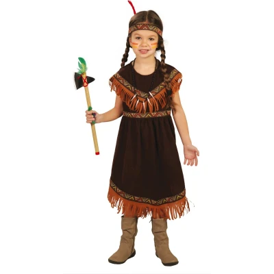 Afbeelding van Guirca Indiaan Kostuum Tina Totem Meisje Bruin 10 12 jaar Carnavalskleding Verkleedkleding