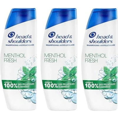 Image de Head &amp; Shoulders Menthol Fresh Shampoing Antipelliculaire 3x330ml Usage Quotidien. Jusqu&#039;à 100% Des Pellicules Éliminées, Cliniquement Prouvé. Tous Types de Cheveux et Cuir Chevelu