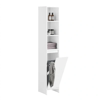 Afbeelding van SoBuy Badkamermeubel, opbergkast, smalle 1 deur met wasmand, 3 open vakken, wit, 30 x 170 cm, BZR158 W