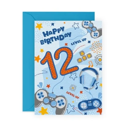 Afbeelding van Central 23 verjaardagskaart voor 12e verjaardag, jongens, videospel, 12 jaar, speelcadeaus kinderen, zoon, kleinzoon, levering met stickers