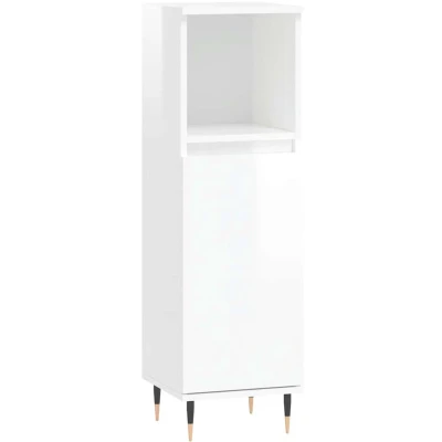 Afbeelding van vidaXL Badkamerkast 30x30x100 cm bewerkt hout hoogglans wit