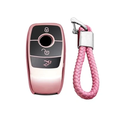 Afbeelding van M.JVisun Zachte TPU sleutel beschermhoes voor Mercedes Benz 2019 2021 A klasse C G 2017 E 2018 S intelligente autosleutel glanzend roze met metalen