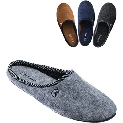 Afbeelding van ESTRO Pantoffels voor heren Charentaises herenpantoffels van vilt met antislip rubberen zool REX, Steen