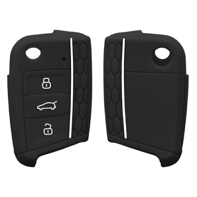 Afbeelding van kwmobile Autosleutel hoesje geschikt voor VW Golf 7 MK7 3 knops behuizing in zwart / wit