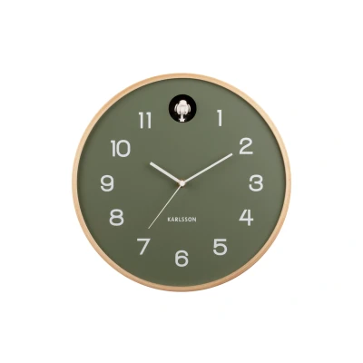 Afbeelding van Wall clock Natural Cuckoo birch wood jungle green