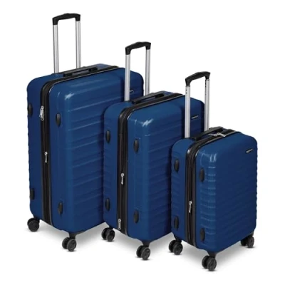 Image de Amazon Basics Lot de 3 valises rigides en ABS à 4 roulettes, 55 cm, 68 78 bleu marine