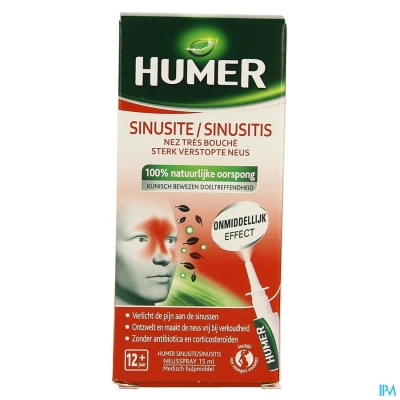 Afbeelding van Humer Sinusitis Spray Zeer Verstopte Neus &amp; Sinusontsteking Vanaf 12 Jaar 15ml