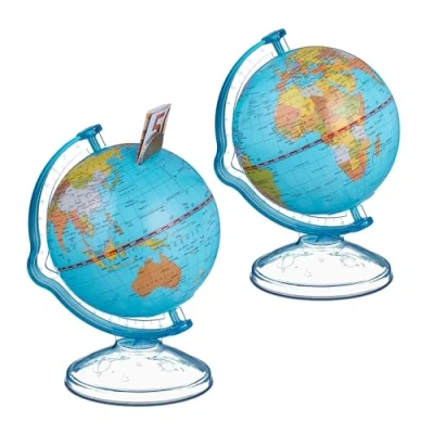 Afbeelding van Relaxdays spaarpot wereldbol set van 2 draaibare kinderspaarpot reis vakantie