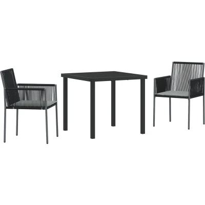 Afbeelding van vidaXL 3 delige Tuin Eetset met Kussens Zwart Poly Rattan