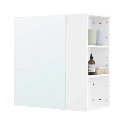 Afbeelding van SoBuy Wandkast met spiegel, opbergkast, hangende opbergkast badkamerspiegel, 1 deur en 3 zijvakken, verstelbare planken, 57 x 30 61 cm, wit, BZR184 W