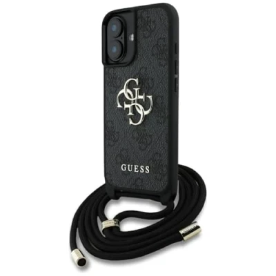 Afbeelding van CG MOBILE Guess 4G Big Logo Cord Stap Crossbody beschermhoes voor iPhone 16 Plus (zwart)